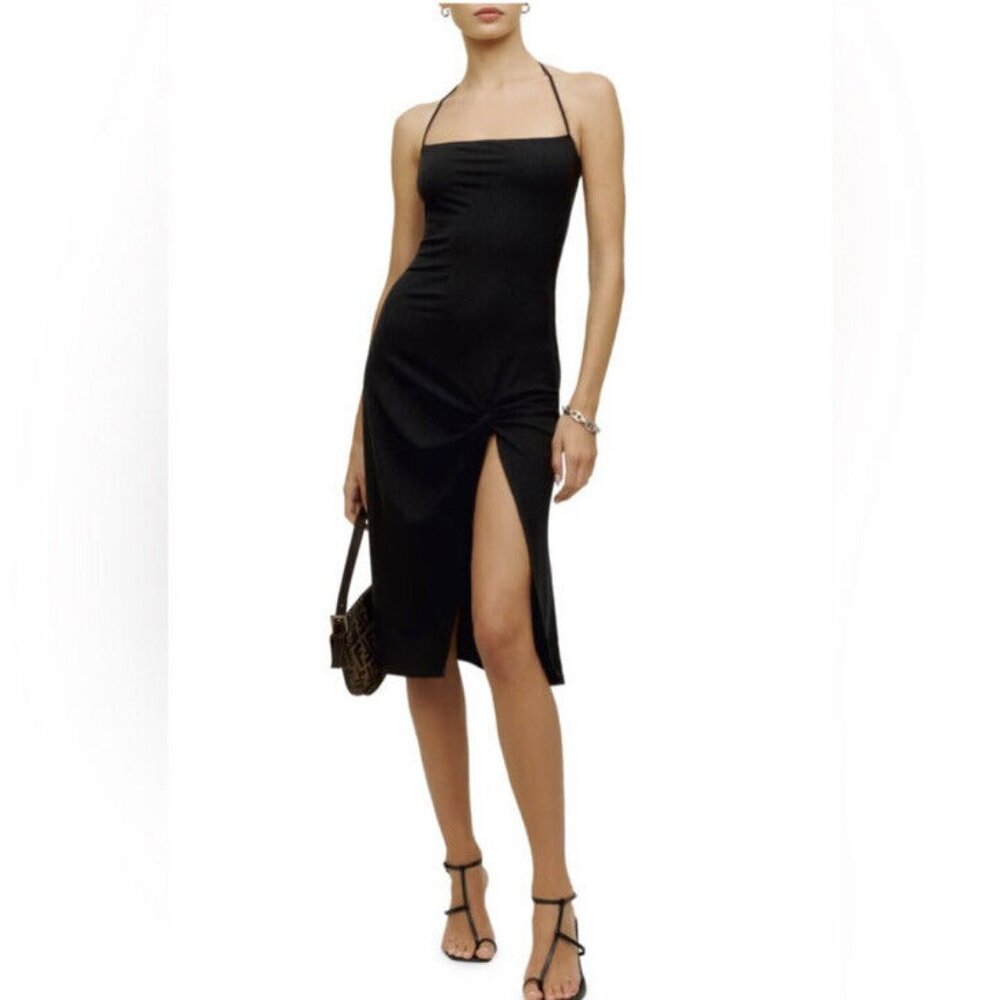 Reformation Ribbed Knit Midi Dress Black